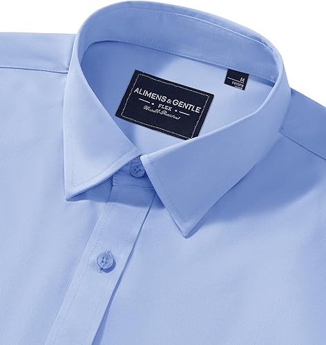 Miniatura 3 de Alimens  Gentle Camisas de vestir para hombre de manga larga elásticas sin arrugas lisas formales informales con botones