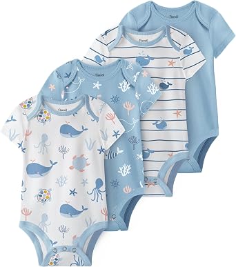 Baby Bodysuits Newborn 100% Cotton, Soft Short Sleeve Toddler Infant Cute Body Suits for Baby Boys Girls 4 Pack