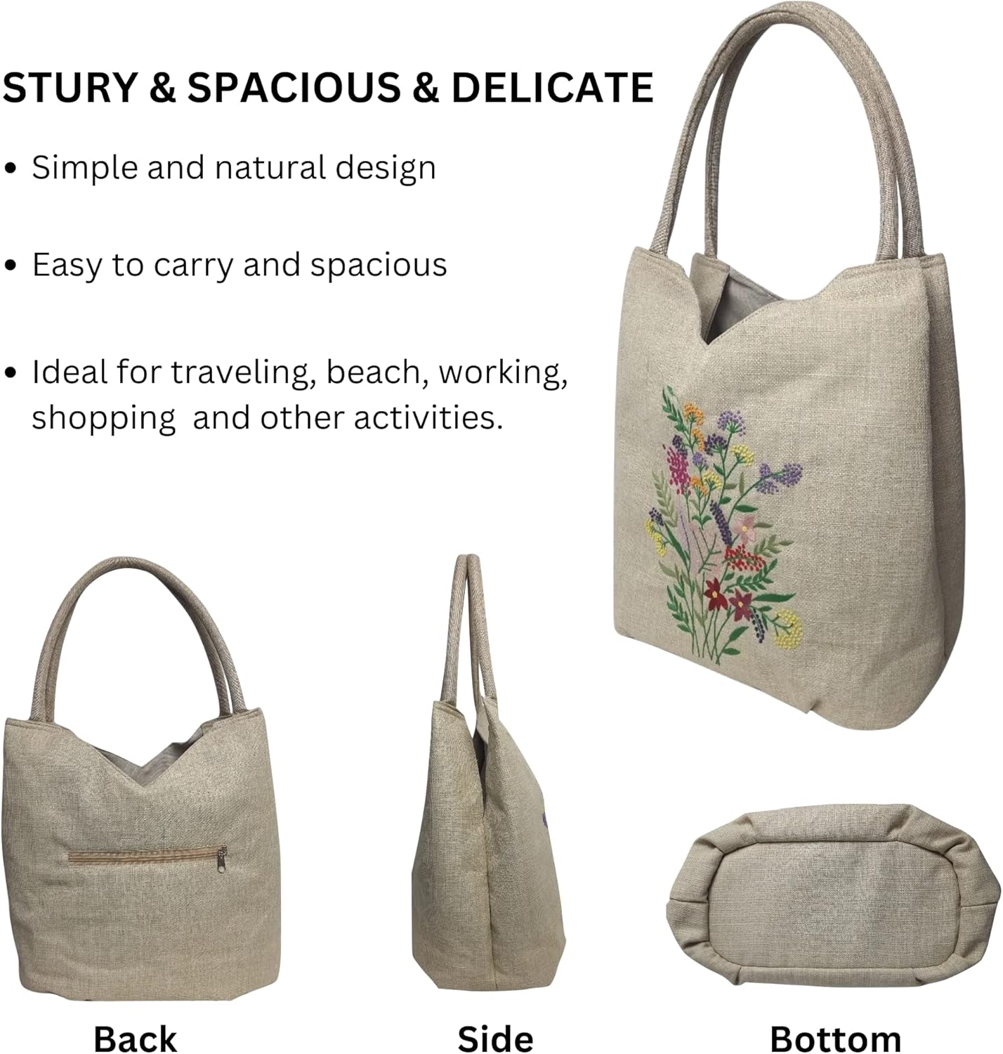 HCRAFT Embroidered Handbags for Women, Shoulder Tote Bag with Zipper Fabric Tote Bag, Hobo Bags For Women, Mother's Day Bag - Image 5