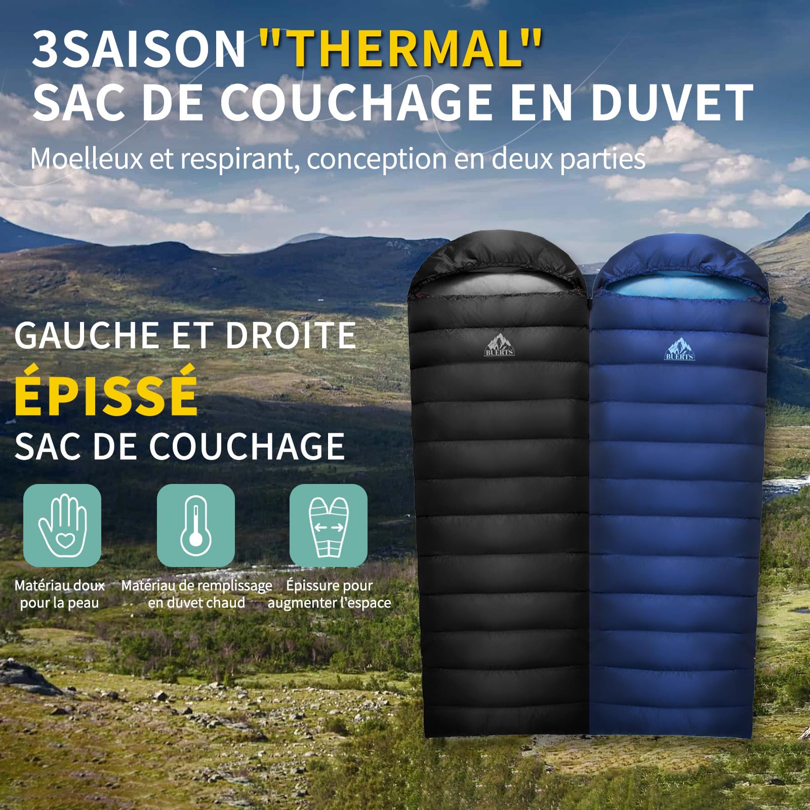 Sac de Couchage d'hiver en Duvet 680 FP, Ultra-léger pour Adultes et Adolescents, Camping