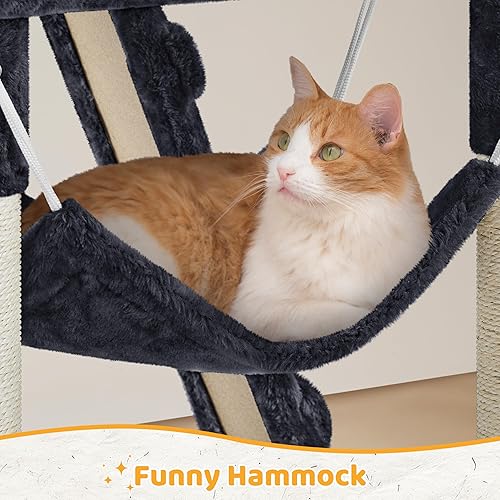 Miniatura 8 de Yaheetech Torre para gatos de 54 pulgadas como centro de actividades, casa de juegos para gatos y gatitos de interior con divertida cesta de hamaca