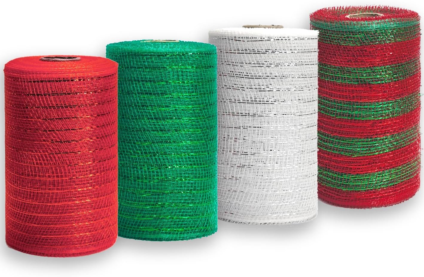 ALTIER Metallic Deco Mesh Ribbon 6 Inch x 40Y Red Green White Red/Green Christmas Home Decoration Bow Making Wreath Swags DIY Floral Crafts