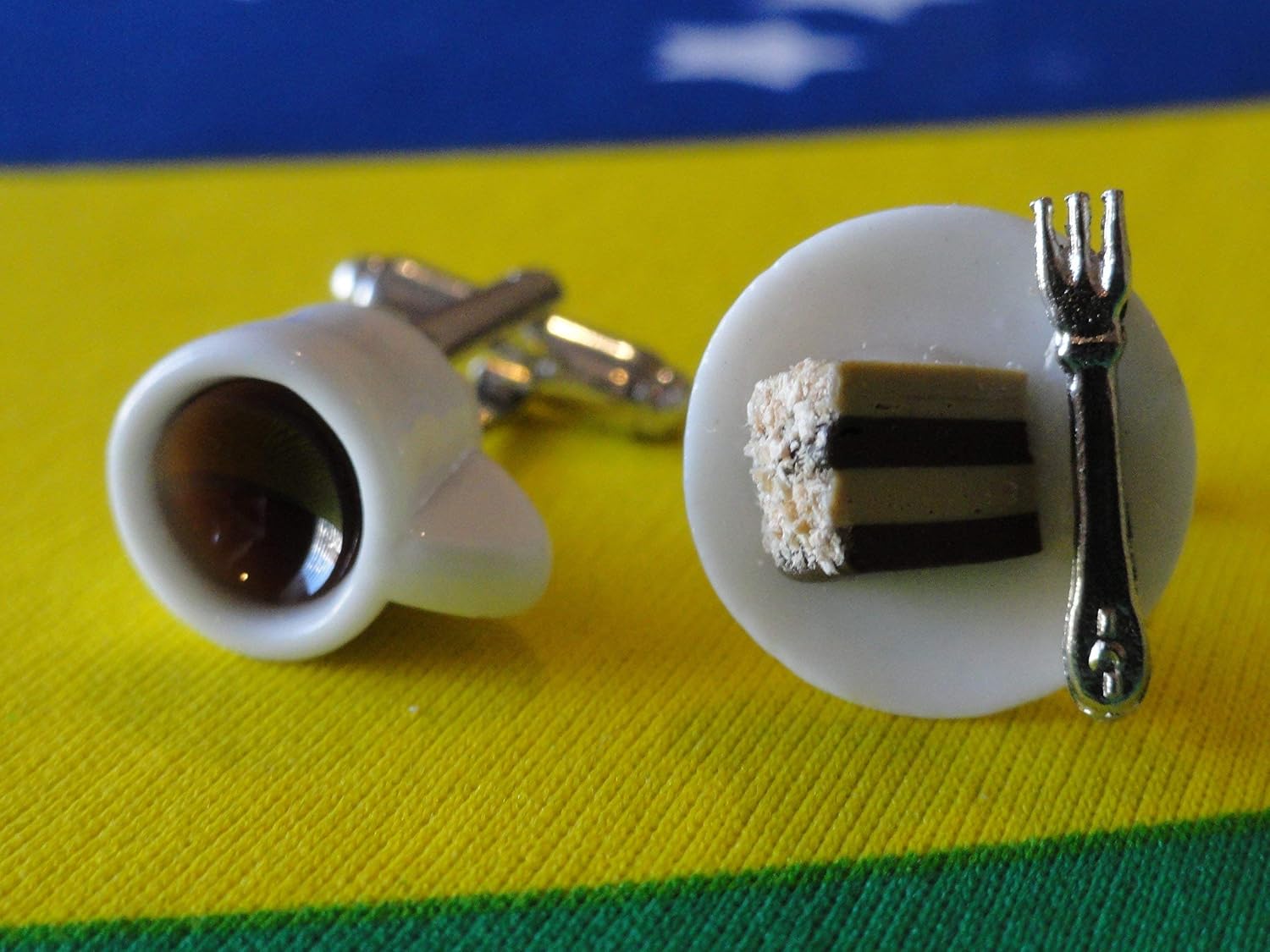Coffee and Cake Cufflinks, Lapel Pins, Tie Bars, Earrings, Jewelry and Accessories