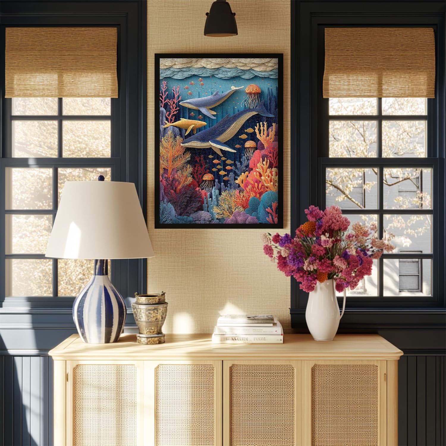 PICKFORU Whale Puzzles for Adults 1000 Pieces, Colorful Ocean Coral Jigsaw Puzzles, Sea Fish Theme as Home Decor