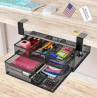 SEYHAKI Under Desk Drawer Organizer No Drilling Under Desk Storage Drawer Organizer Metal Under Desk Drawer Suitable for Home and Office(13 Inch)