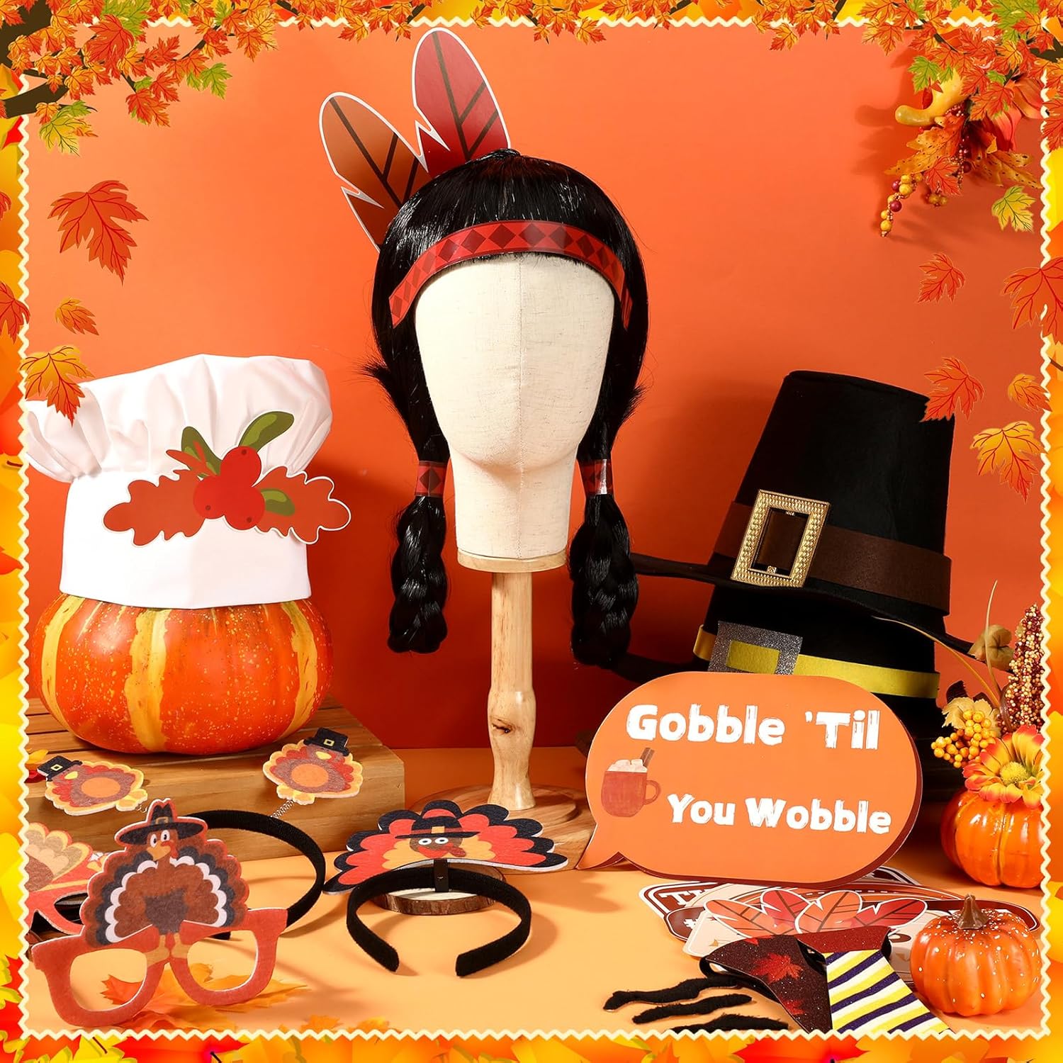 36 Pcs Thanksgiving Photo Booth Props Fall Photo Booth Props Funny Friendsgiving Hat Glasses Turkey Headbands Necktie for Harvest Autumn Pumpkin Happy Thanksgiving Party Decorations Supplies