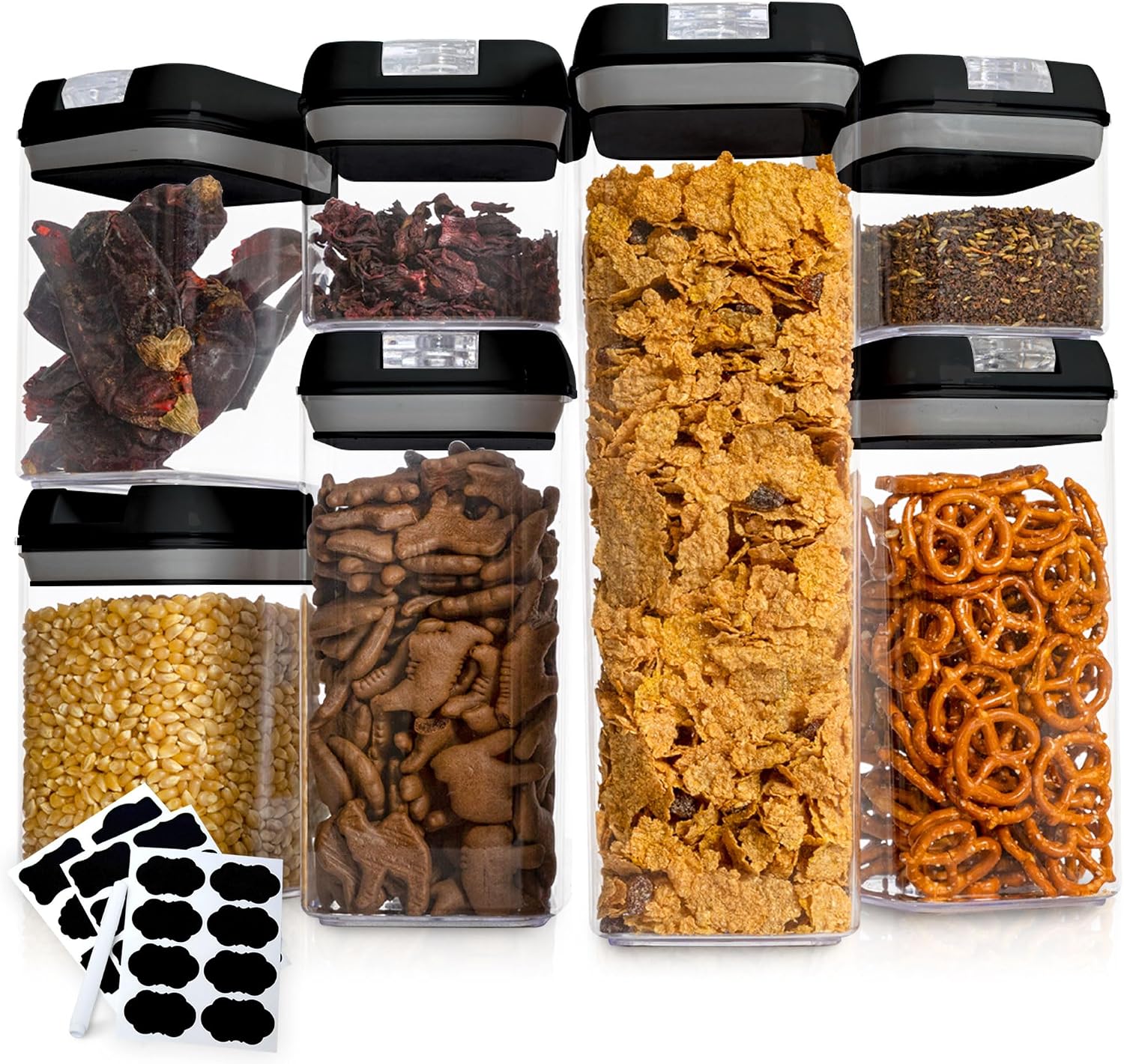 Cheer Collection Airtight Food Storage Containers, Kitchen Storage Containers for Pantry, Set of 7 Food Containers with Lids Airtight, Pantry Storage Containers & Organizers with Lids, Black