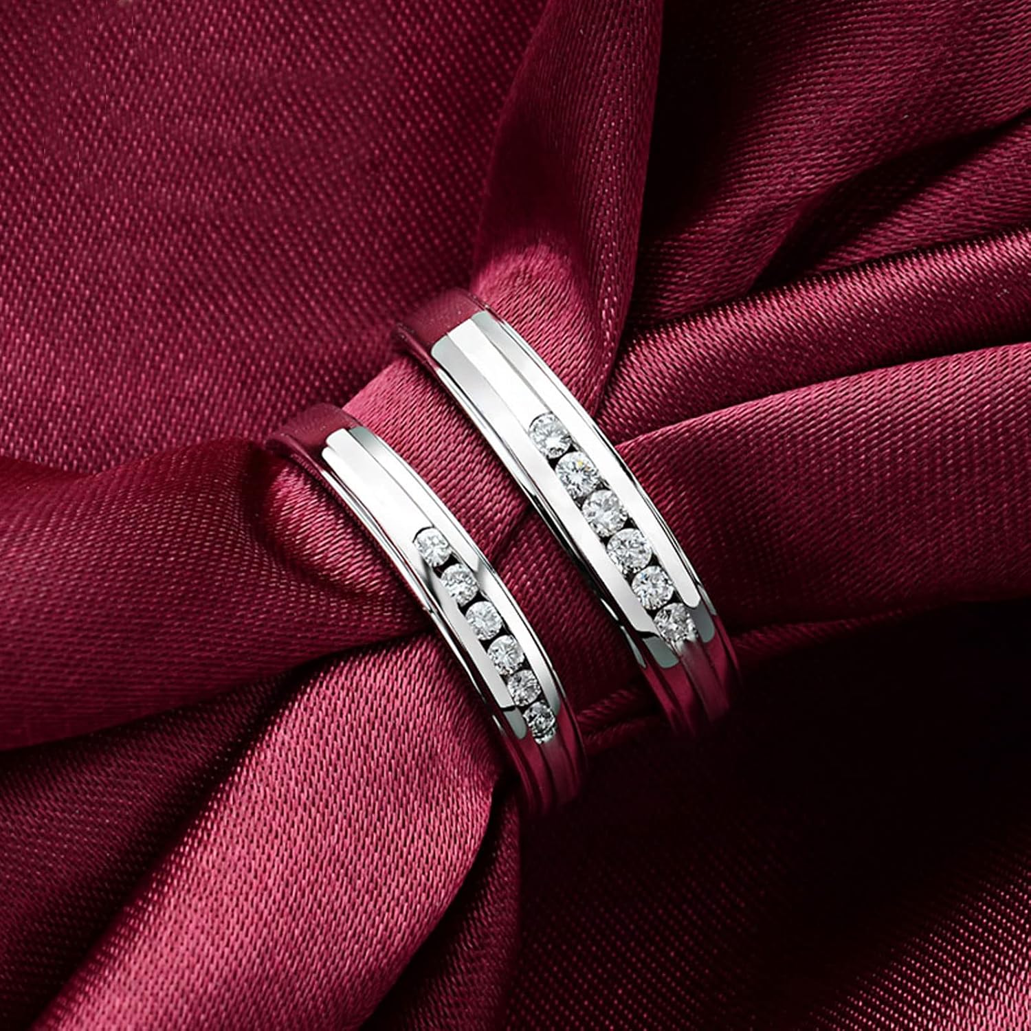 WSX Diamond Matching Couples Rings for for Him and Her Sterling Silver/10K/14K/18K Wedding Promise Rings, Free Engrave