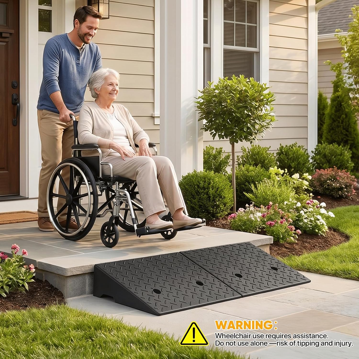 Magshion 1 Pack 5.6" Rise Rubber Curb Ramp for Driveway, 4400 lbs Capacity Per Ramp, 38.6" Wide Heavy Duty Threshold Ramp for Car, Wheelchair, Loading Dock, Warehouse, Trailer, Scooter & Motorcycle