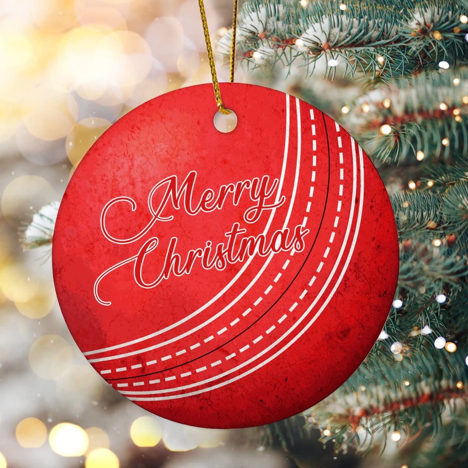 Dreamautumn Style-13 Novelty Christmas Decorations Custom Cricket Hard Ball Christmas Ornaments For Xmas Tree Round Keepsake Porcelain Bauble Stocking Stuffer Souvenir Gift For Parents Kids Children