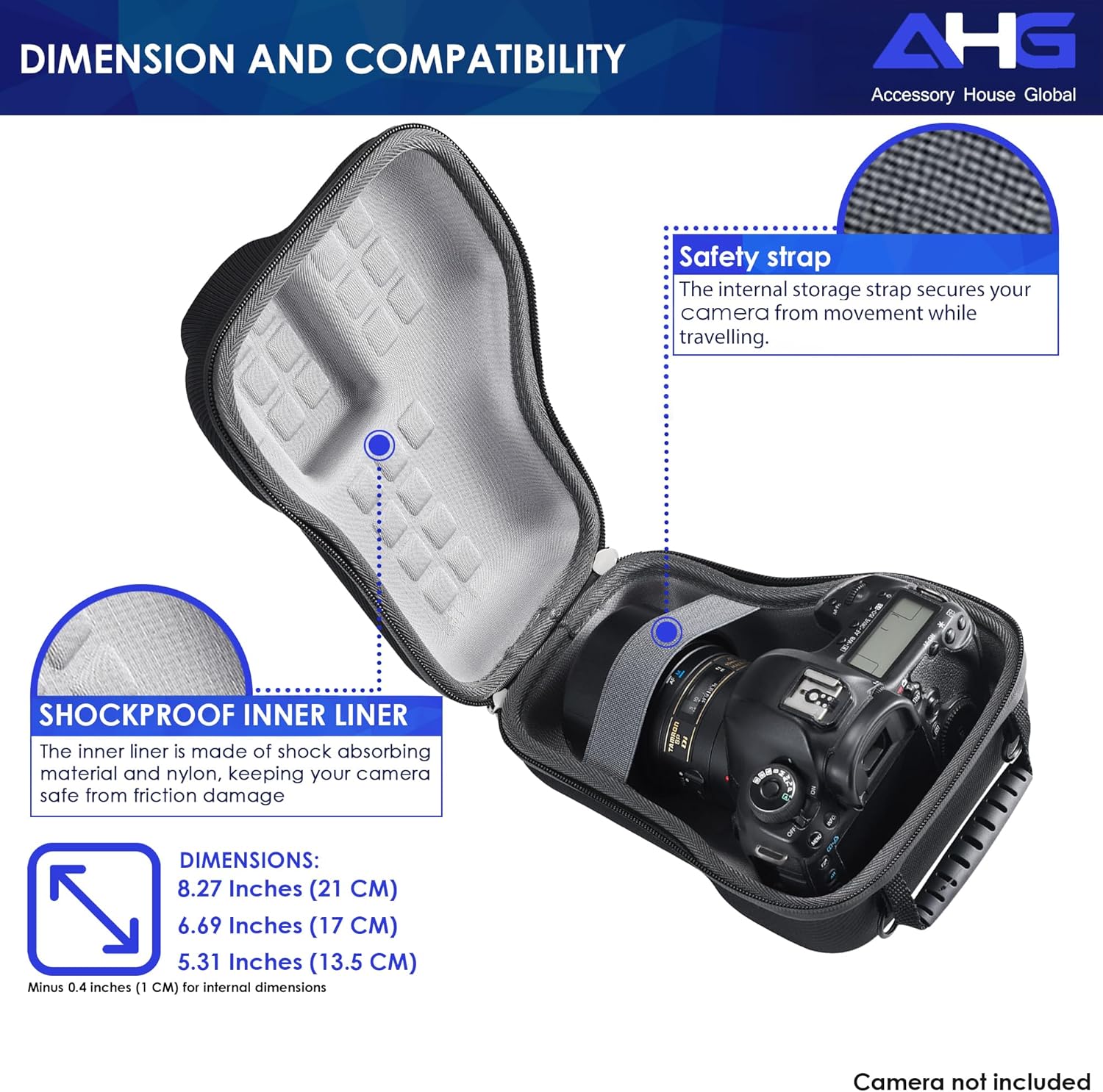 AHG Accessory House Global EOS 7D 6D 5D Mark II III IV 5DS R EF hard camera case. Compatible with Canon EOS 7D 6D 5D Mark II III IV 5DS R EF 24-105mm f/4 F4 L IS EF 24-70mm f/2.8L II USM DSLR LENS