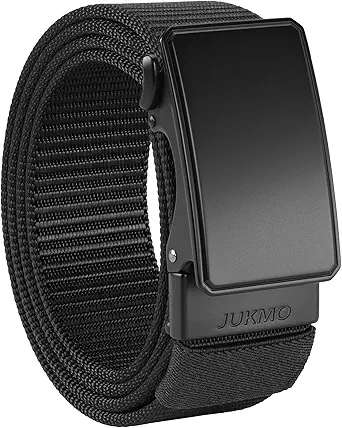 JUKMO Men's 1.5" Nylon Ratchet Belt, Casual Web Click Belt with Slide Buckle for Jeans, No Holes Adjustable Trim to Fit