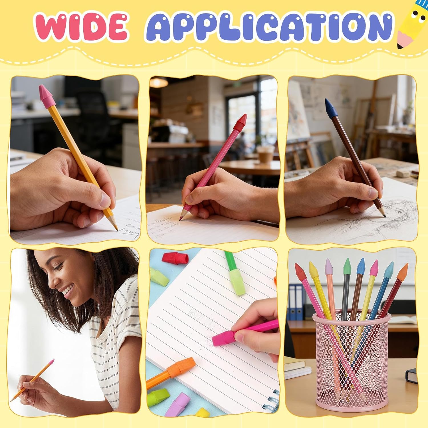 800+80 Pcs Pencil Top Erasers Bulk, Colorful Pencil Cap with White Erasers, Eraser Caps for Pencils, Chisel Shaped Toppers for Classroom School Office Supplies, Mix 8 Assorted Colors