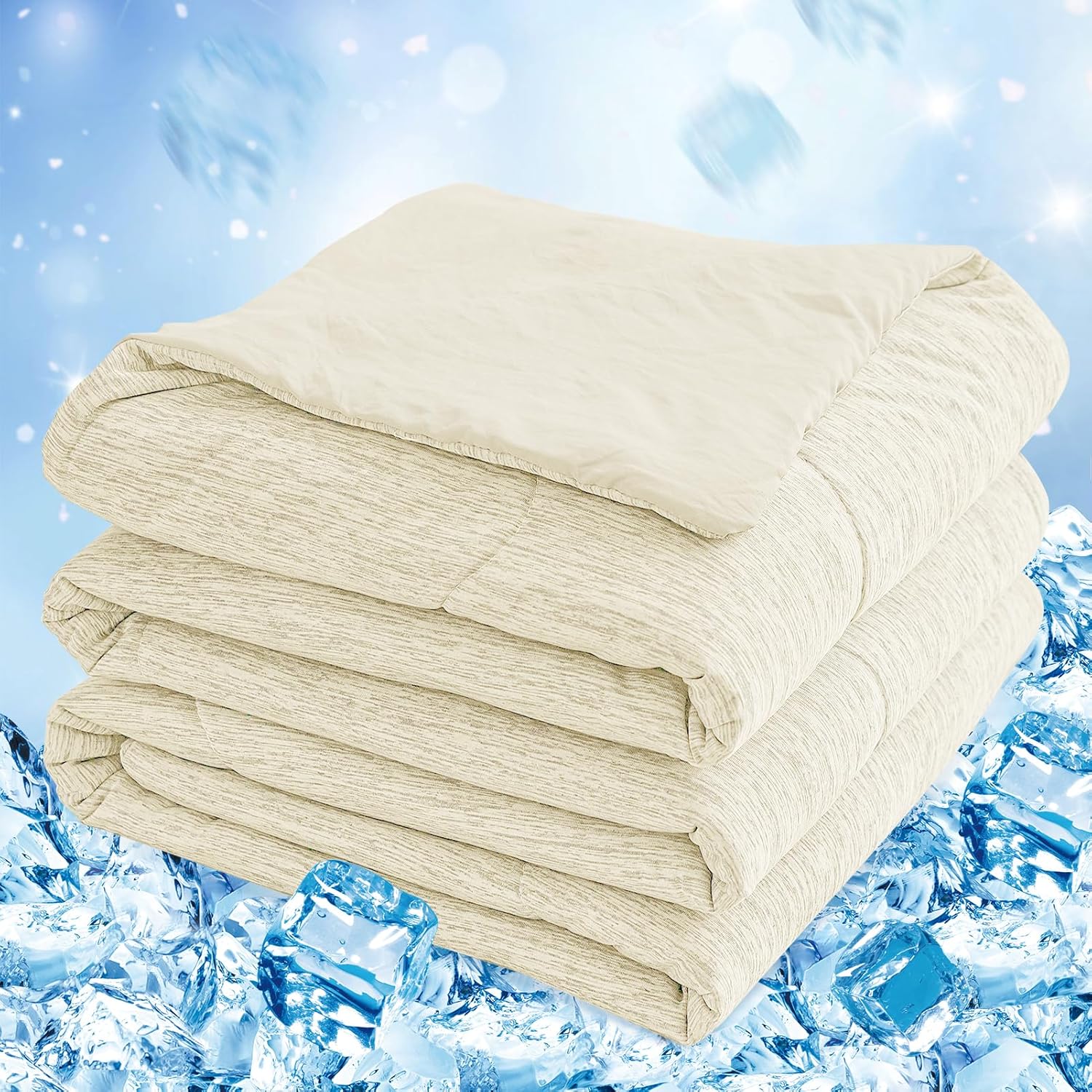 CHOSHOME Cooling Comforter Twin Size,Cooling Blanket with Q-Max 0.45 Arc-Chill Cooling Fiber,Cool Sleeping Summer Blanket for Night Sweats Hot Sleeper (60" x 90", Beige Beige Twin XL(60" x 90")