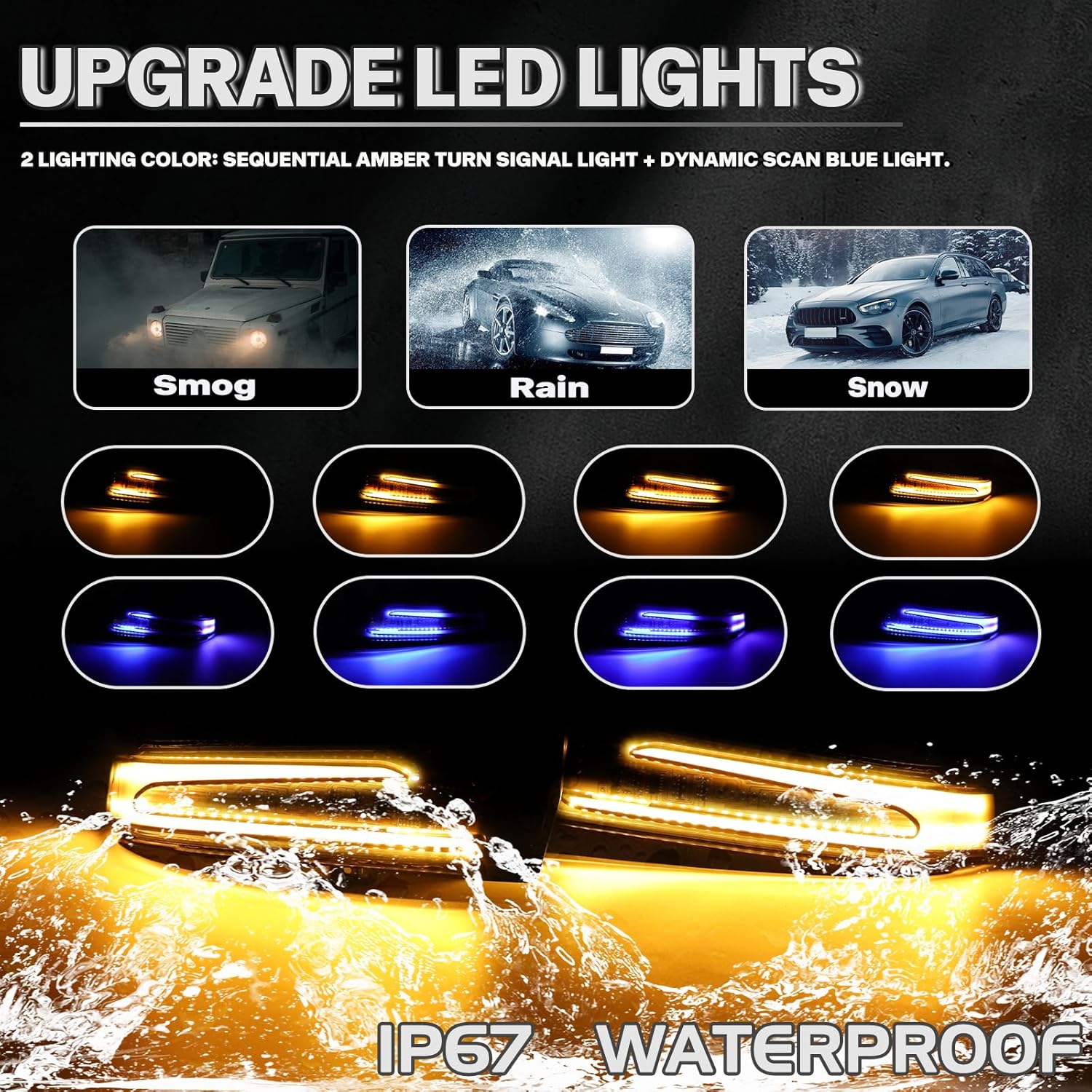 Sequential Side Mirror Turn Signal Lights for Mercedes Benz A/B/C/E/S/CLA/GLA/GLK/CLS Class W204 W176 W212 W246 W221 C250 C300 2006-2017 Dynamic Blue Amber Indicator with Smoked Lens Assembly