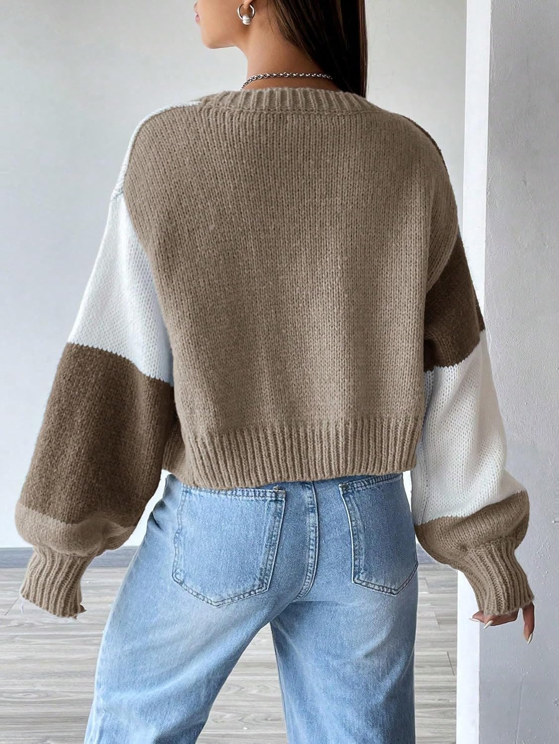 GORGLITTER Women's Open Front Cropped Cardigan Sweaters Colorful Long Sleeve Chunky Knit Top Color Block Short Cardigan - Image 2