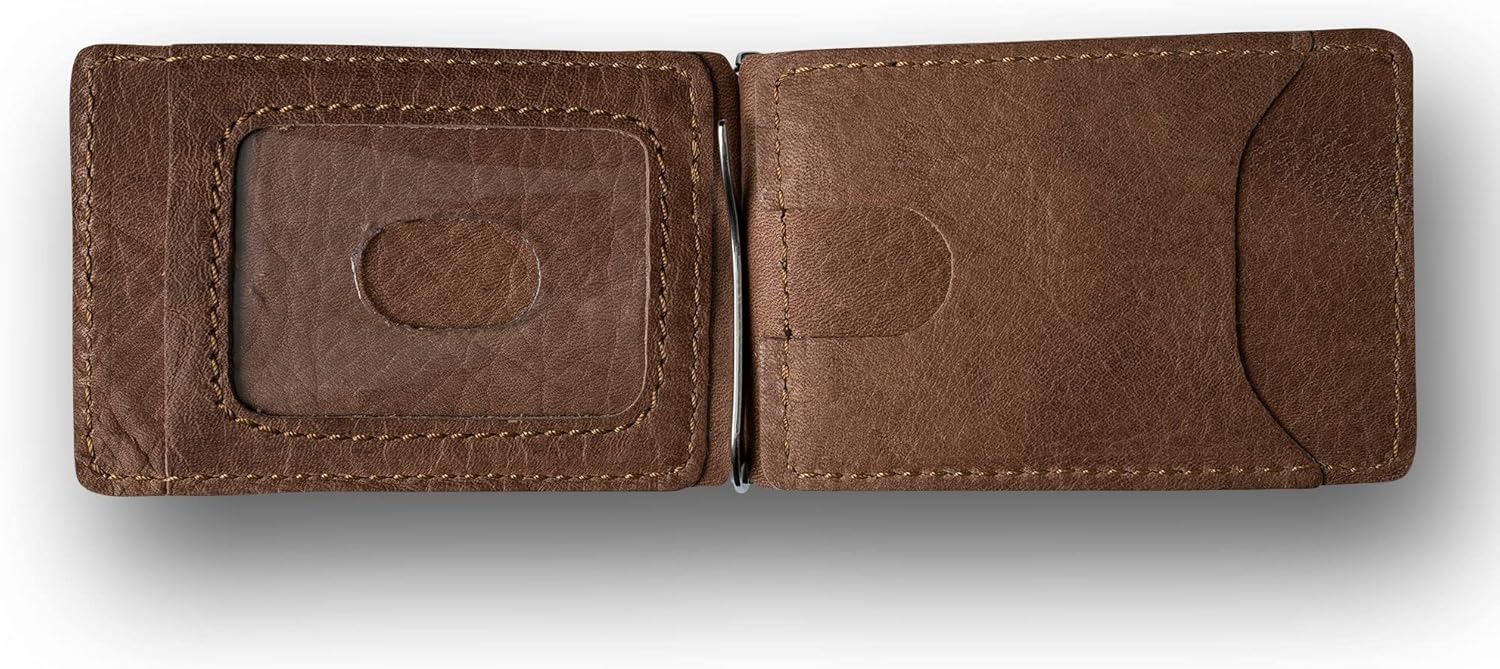 PEGAI Full Grain Leather Money Clip Wallet | Handmade Brown Minimalist Wallet for Men | Slim Business Card Holder | Mens Wallet with Money Clip | MAX (Mocha)