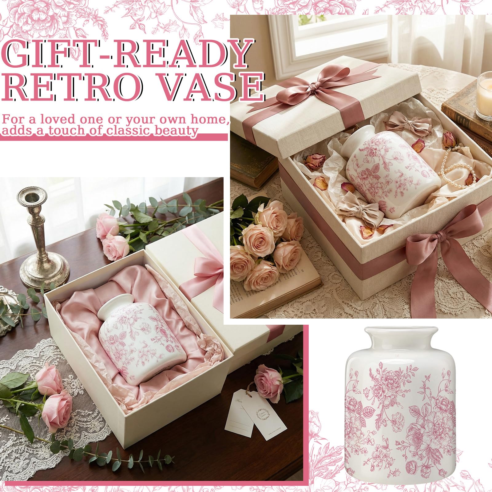 Best Pink McCoy Vase Alternatives for 2026 1 Ferrochef Pink Vintage Floral Vase Retro Rustic Chinoiserie Floral Vase Ice Crac — product photo