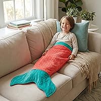 Vista 2 de Manta convertible con cola de sirena para niños, color azul mar