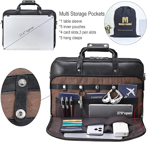 Miniatura 3 de Maletín de cuero para hombres de 17 pulgadas para computadora portátil Crossbody bandolera bandolera bolsa de hombro estuche de fijación para viajes