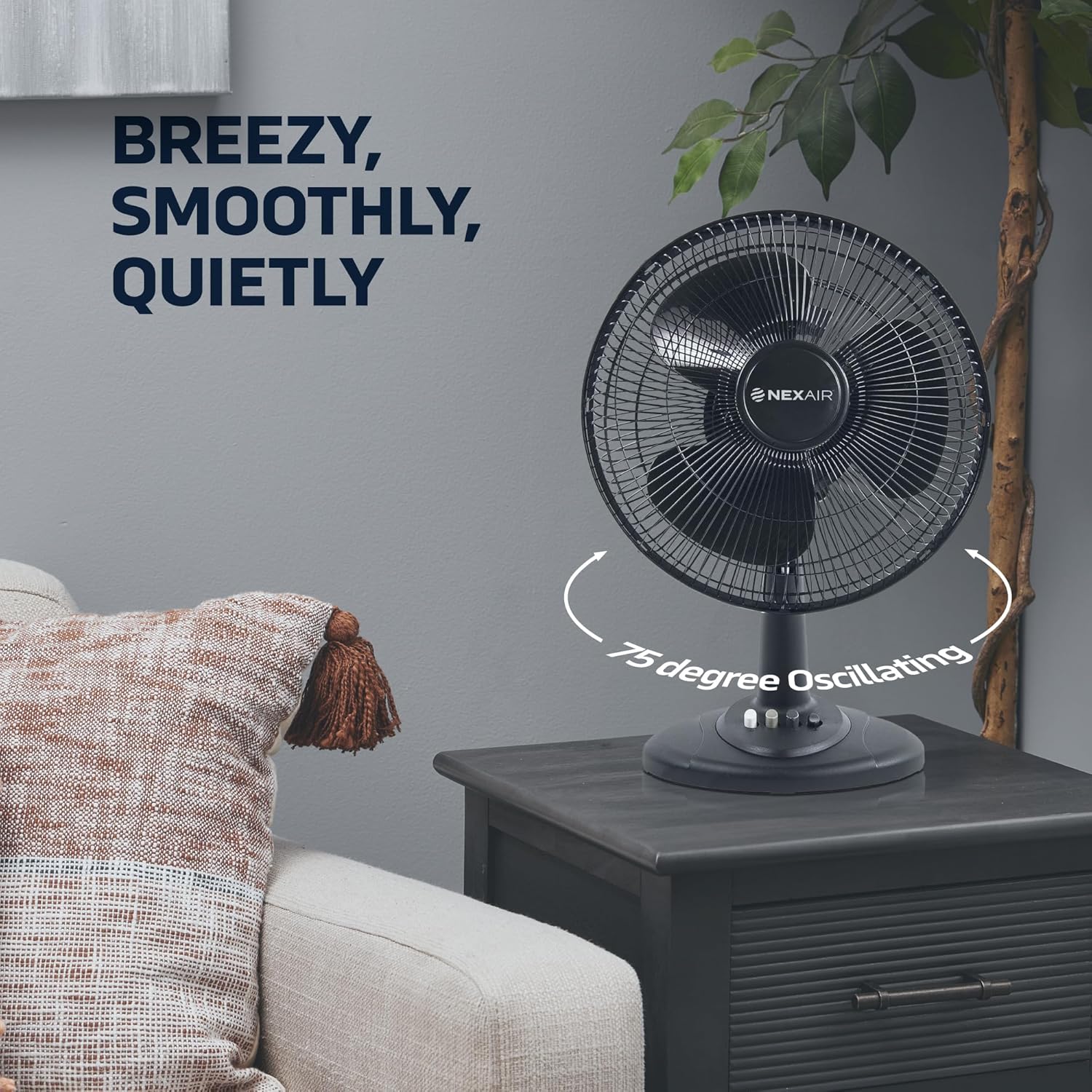 12 in Oscillating Table Fan 3 Speeds, with 180° Adjustable Tilt and Convenient Push Button Controls, Desk Fan Ideal for Home, Bedroom, Dorm & Office