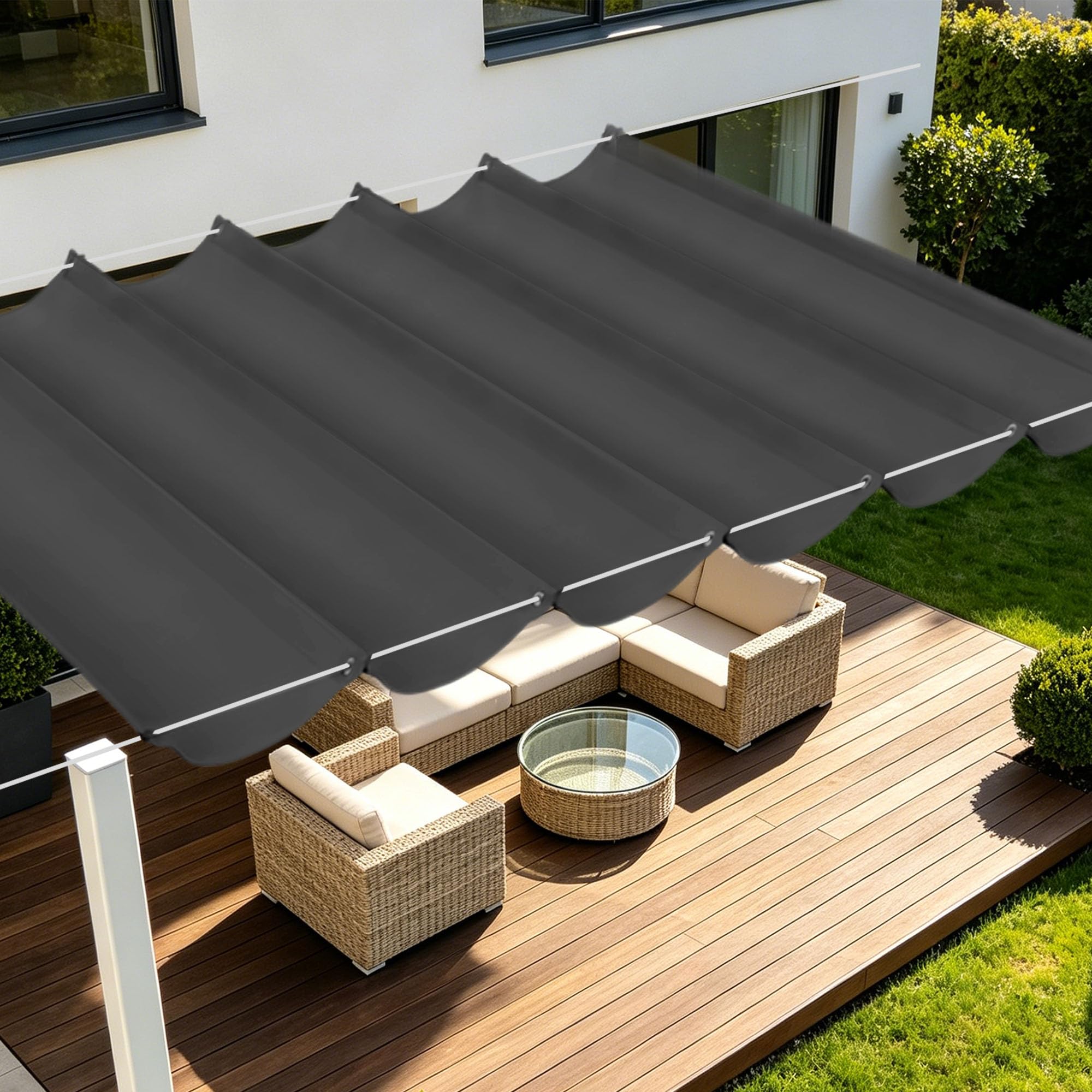 Voile d'ombrage rétractable vague 200x300 pour le repas sur le balcon