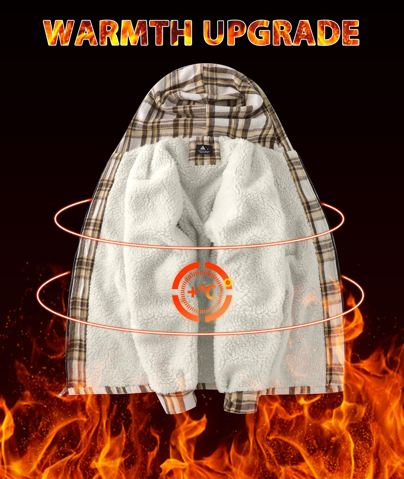 Abrigo de invierno para hombre, de franela, a cuadros, forro polar, sherpa, cremallera completa, sudadera cálida