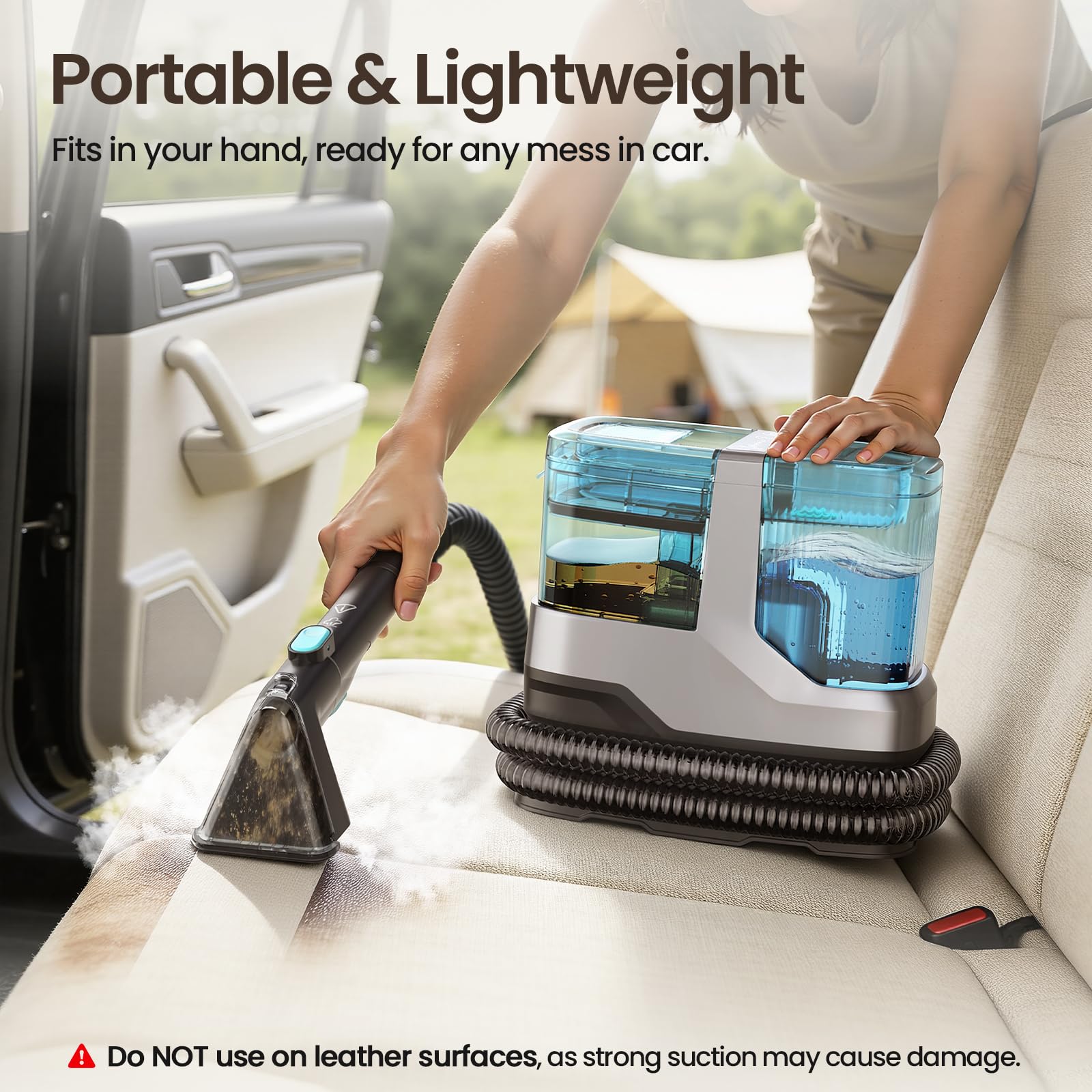 Nettoyeur de tapis à vapeur portable, vapeur à 95 °C et puissance d'aspiration de 18 kPa, nettoyeur de taches pour animaux de compagnie, enfants, tissus d'ameublement, canapés et entretien automobile