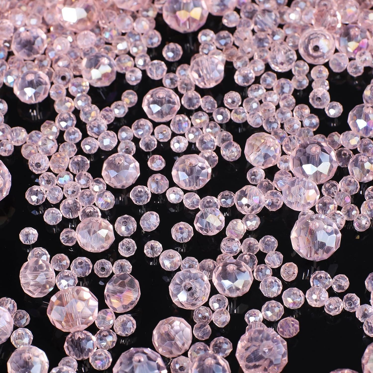 1250PCS 5 Different Size Pink Crystal Beads for Jewelry Making, Rondelle Glass Beads for Bracelets Necklace, Earring and Making Supplies, Arts and Crafts, AB Color (3/4/6/8/10mm) image 2