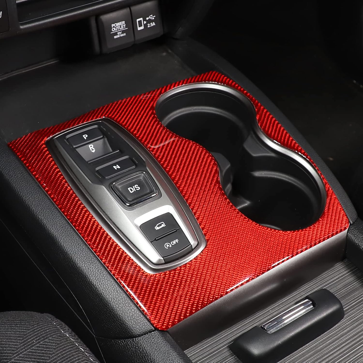 Soft Carbon Fiber Gear Shift Frame,Shifter Storage Panel Frame,Center Control Sticker Fit for Honda Pilot 2016-2022,Honda Ridgeline 2020-2023,Honda Passport 2019-2023(Red Carbon Fiber)
