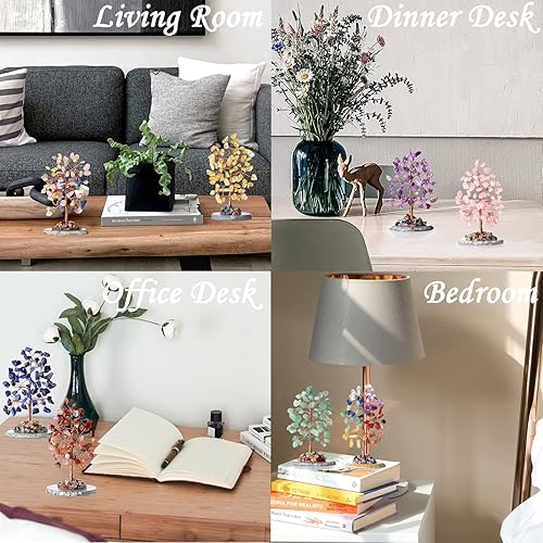 Miniatura 4 de DUQGUHO Árbol de cristal curativo piedras de cristal para el dinero árbol de Feng Shui árbol de oficina en casa decoración de árbol de cristal base