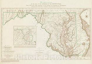 Historic Pictoric Map : Maryland at The time of The Ratification of The Constitution, 1938, Vintage Wall Decor : 24in x 16in