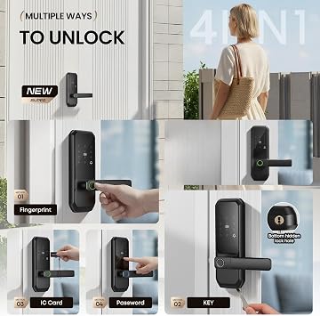 Leydebong Black Fingerprint Smart Door Lock with Handle & Keypad