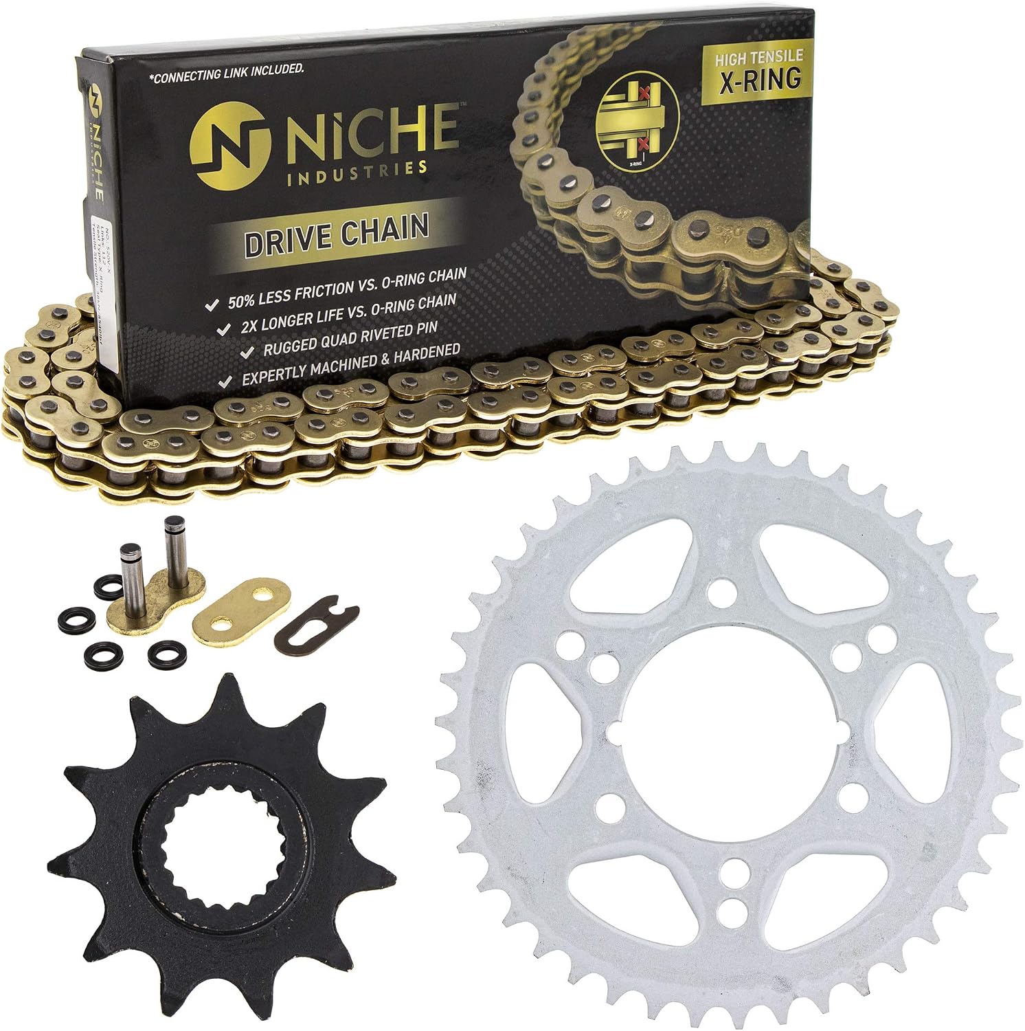 NICHE Drive Sprocket Chain Combo for Polaris Trail Boss 250 Big Boss 400L Front 11 Rear 42 Tooth 520V-X X-Ring 70 Links