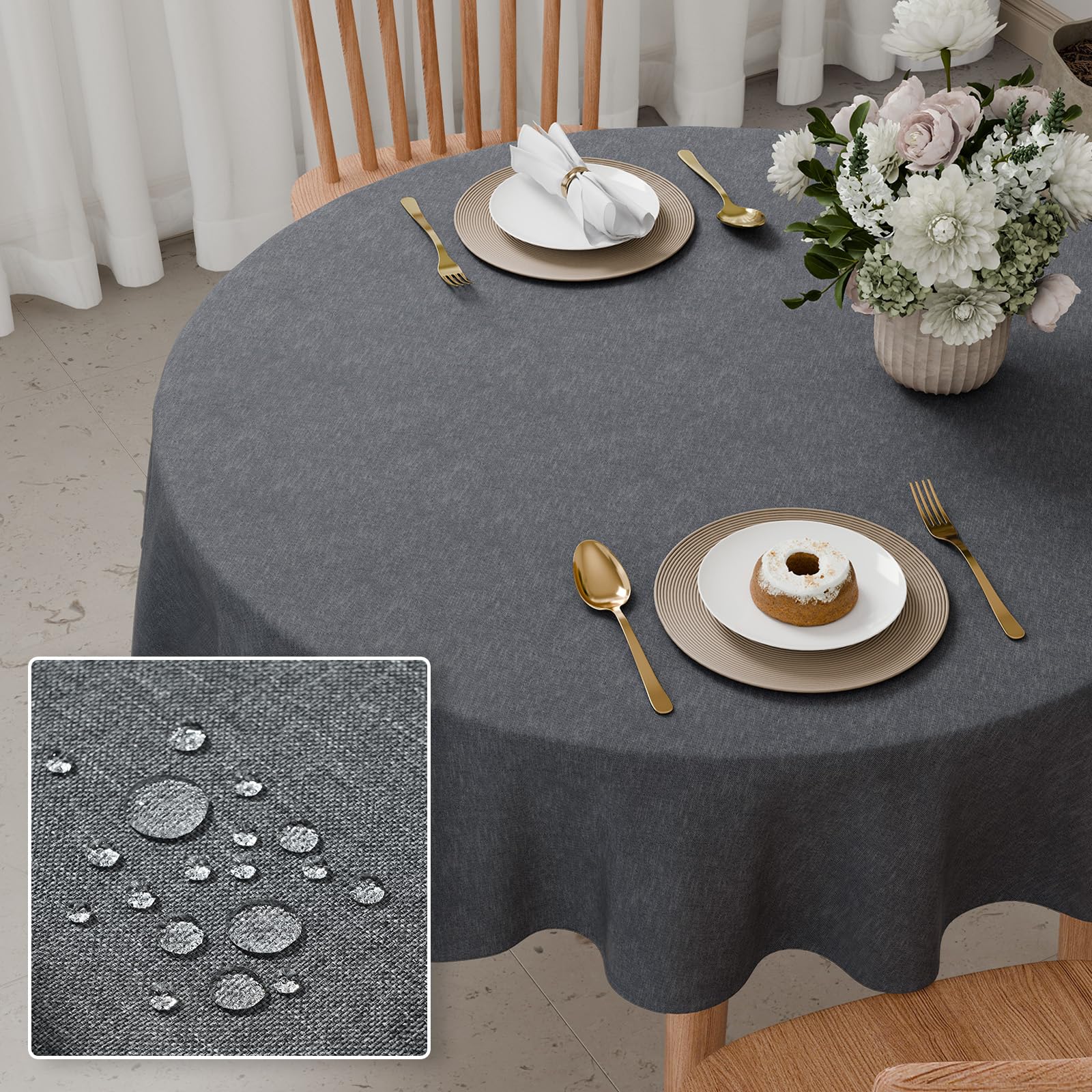 Pacok Outdoor Tischdecke Wasserdicht Abwaschbar Leinen-Optik | Wasserabweisend & Schmutzabweisend Lotuseffekt Wetterfest Kratzfest Rechteckige für Garten Balkon Küche Esszimmer