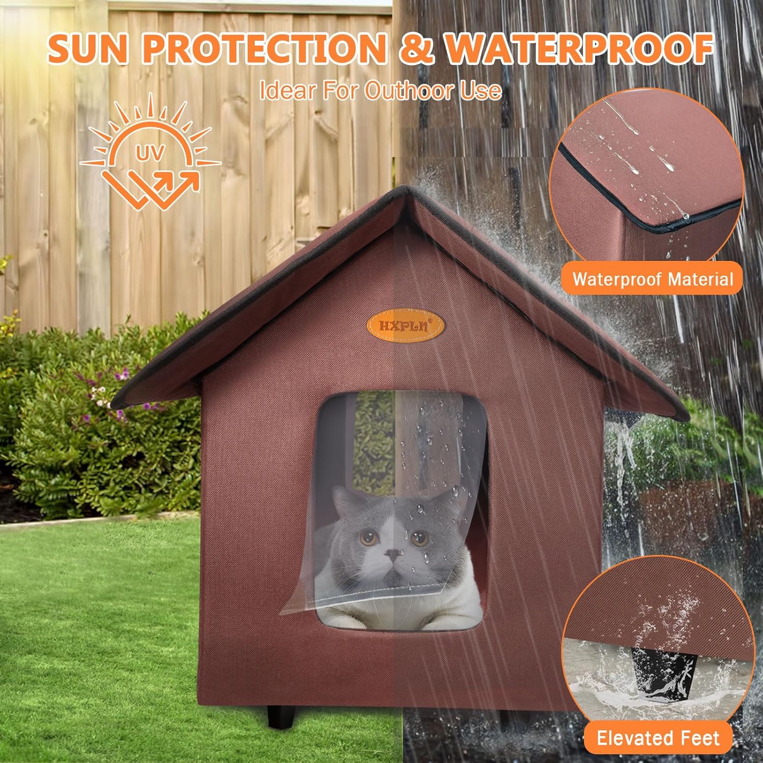 Heated Cat House Outside for Winter, Elevated Insulated Waterproof Outside Cat House Heated Feral Cat Shelter, Easy Assembly, Warm for Outdoor Cats in Winter (Tan)