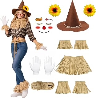 Scarecrow Costume Accessories with Scarecrow Hat Gloves Raffia Straw Kit Halloween Cosplay