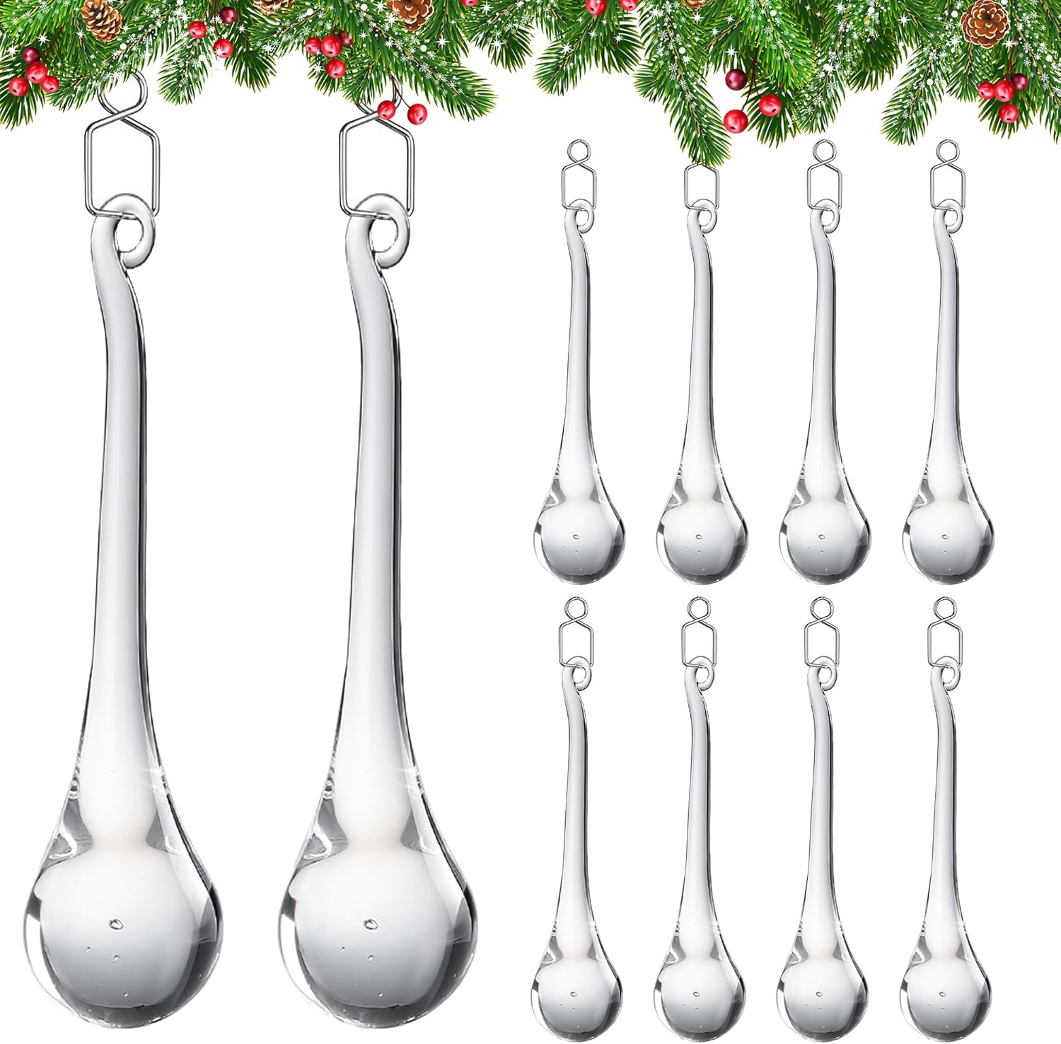 H&D Clear 10pcs Christmas Tree Decor Hanging Chandelier Crystal Teardrop Prism Accent Rainbow Sun...