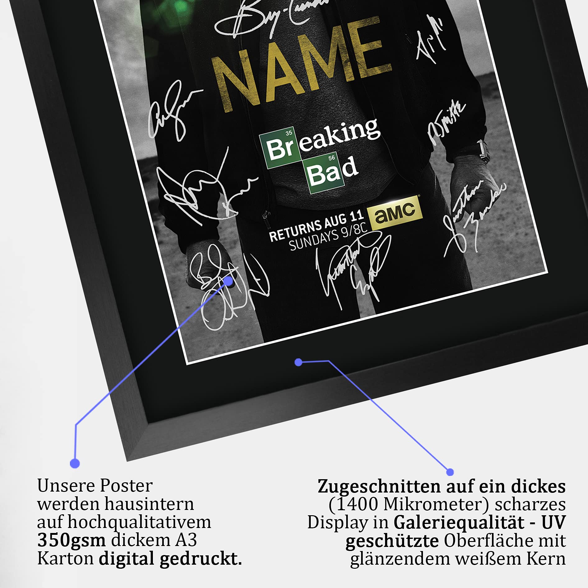 HWC Trading Breaking Bad Geschenke Gedrucktes Signiertes Autogramm Poster für Fans von Fernsehn Memorabilien - A3 Gerahmt