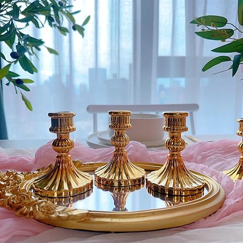 Miniatura 7 de Portavelas de cristal, portavelas cónico a rayas, juego de 6 candelabros para centros de mesa, decoración del hogar, bodas, festivales y fiestas