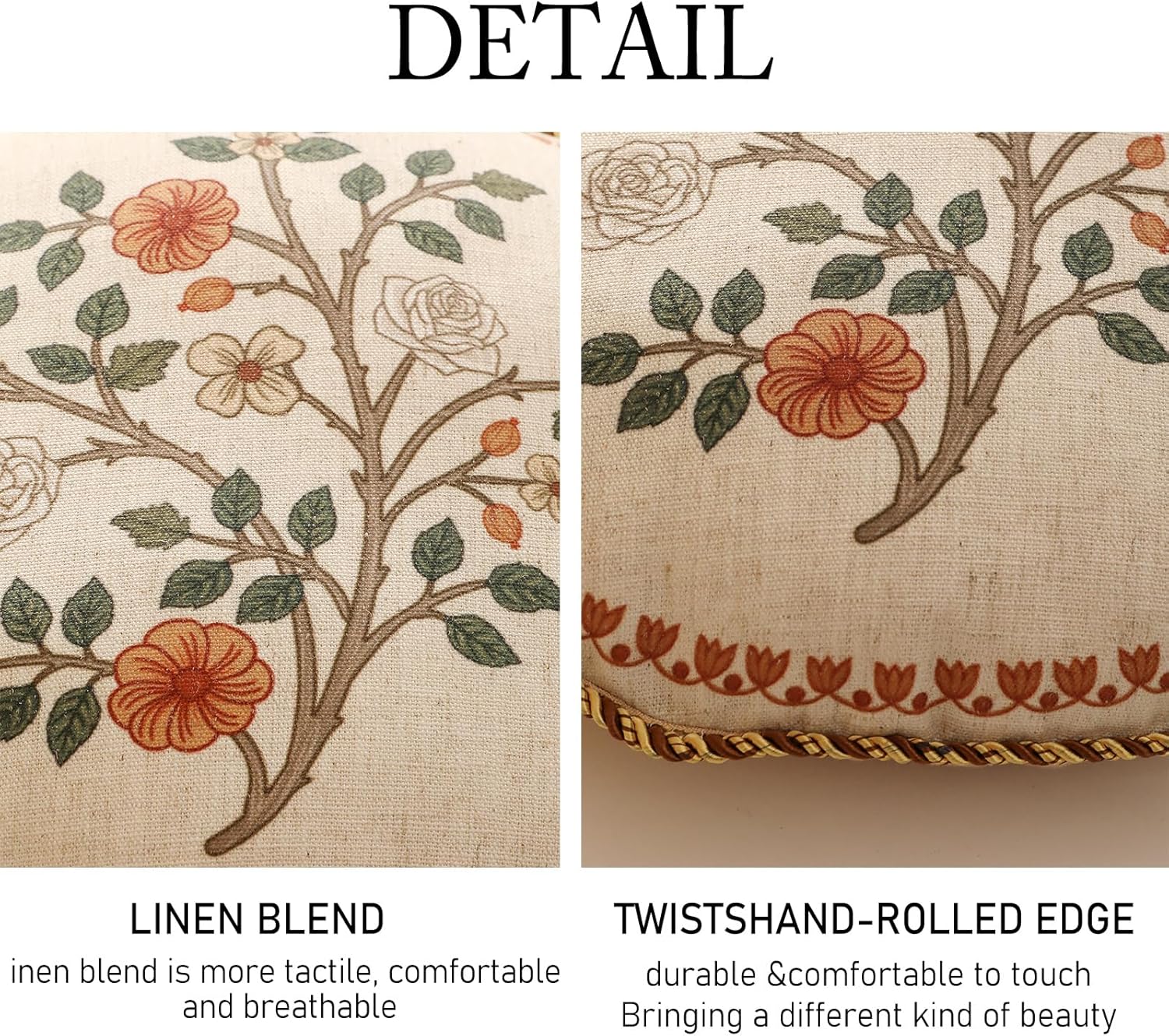 ISAENNE Design Linen Classic Throw Pillow Covers Diameter 16" Pack of 2, French Farmhouse Round Cushion Covers with Orange White Floral Pattern Decor Pillowcases for Bed,Living Room,Outdoor,Car