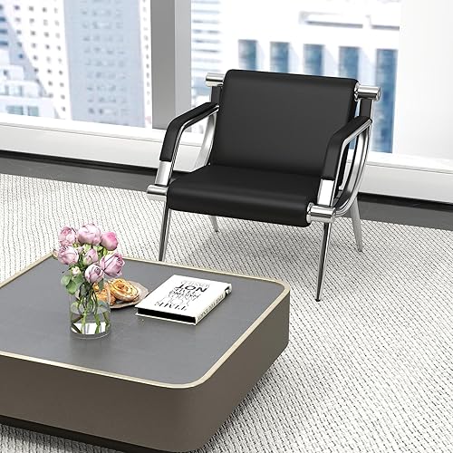 Kinfant Silla de sala de espera, muebles de recepción de oficina con reposabrazos y cojín de piel sintética, silla de invitados de oficina para sala