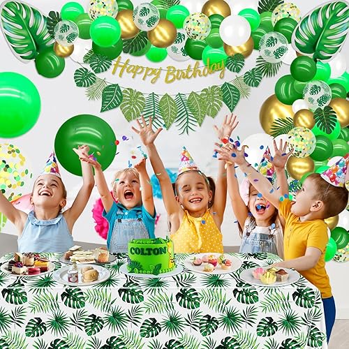 Miniatura 5 de Kit de guirnalda de arco de globos tropicales, pancarta hawaiana para fiesta de feliz cumpleaños, mantel de hojas de palma tropicales para Hawaii,