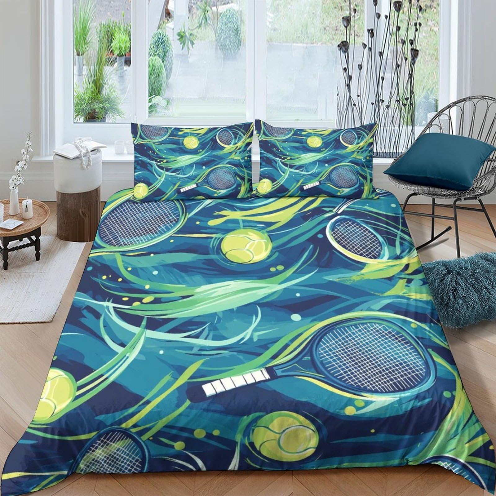 TUFRTGYHN 3D Printed Tennis Ball Pattern Duvet Cover Set Microfiber Soft Breathable Abstract Swirl Quilt Cover with 2 Pillowcases for Bedroom Home Single（135x200cm）
