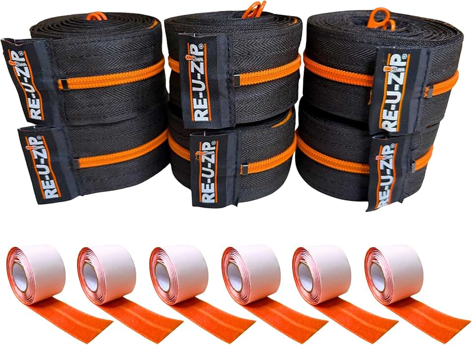RE-U-ZIP® Zíper de barreira contra poeira reutilizável resistente | Pacote com 6 | Sistema patenteado de gancho e laço | Custo-benefício e confiável | Recurso de segurança bloqueável