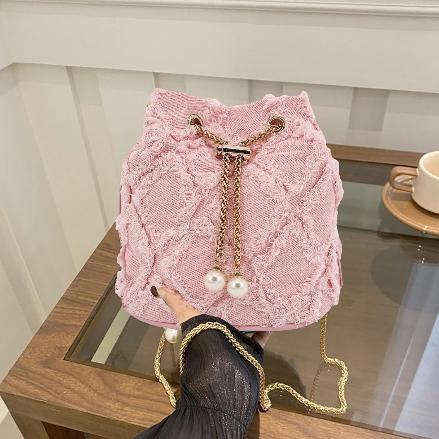 Denim Bucket Bag, Denim Purses for Women, Drawstring Jean Crossbody Shoulder Purse Hobo Bag, for Commuting, Shopping, Dating - Image 7