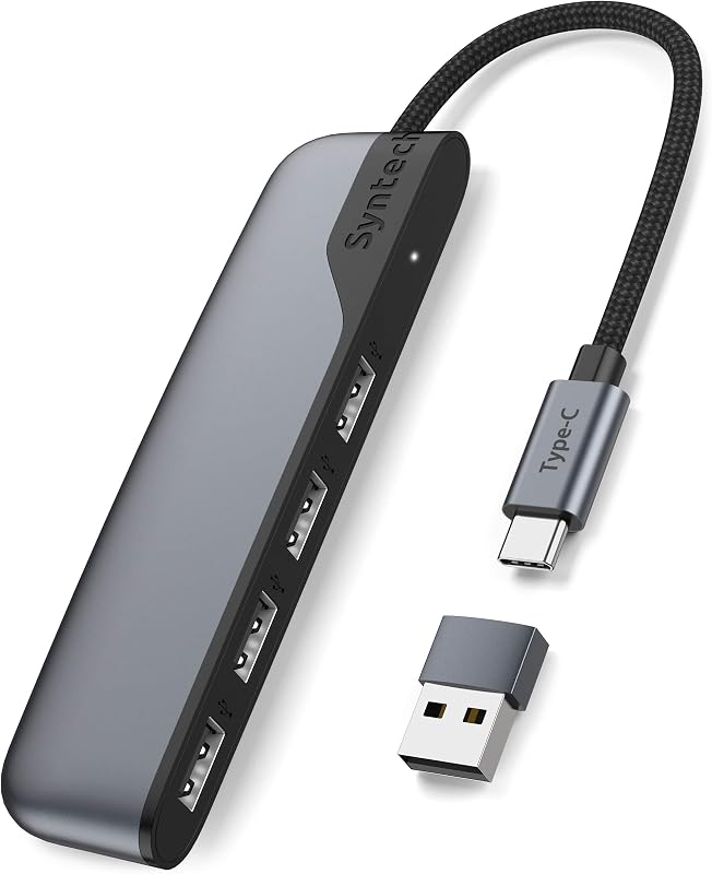 USB-C to USB 3.0 Hub, 4-Port with USB-A Adapter for MacBook & iPad | 5Gbps transfer, Thunderbolt 5/4 compatible, aluminum housing, braided cable, plug-and-play for laptops, tablets and phones