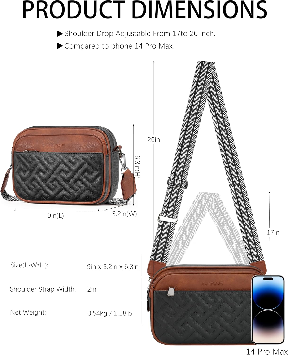 Small Crossbody Bags for Women, Quilted Vegan Leather Crossbody Purse with 8 RFID Card Slots, Adjustable Wide Strap | zipper pocket, Wide Strap, Multi Wear Way, adjustable strap, vegan leather, durable gold