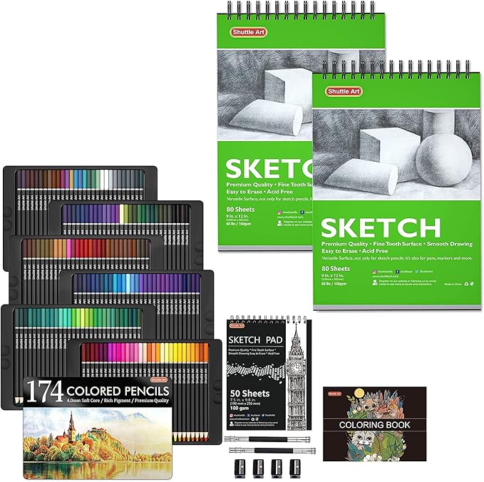 Shuttle Art Colored Pencils and Sketch Pad Bundle, Set of