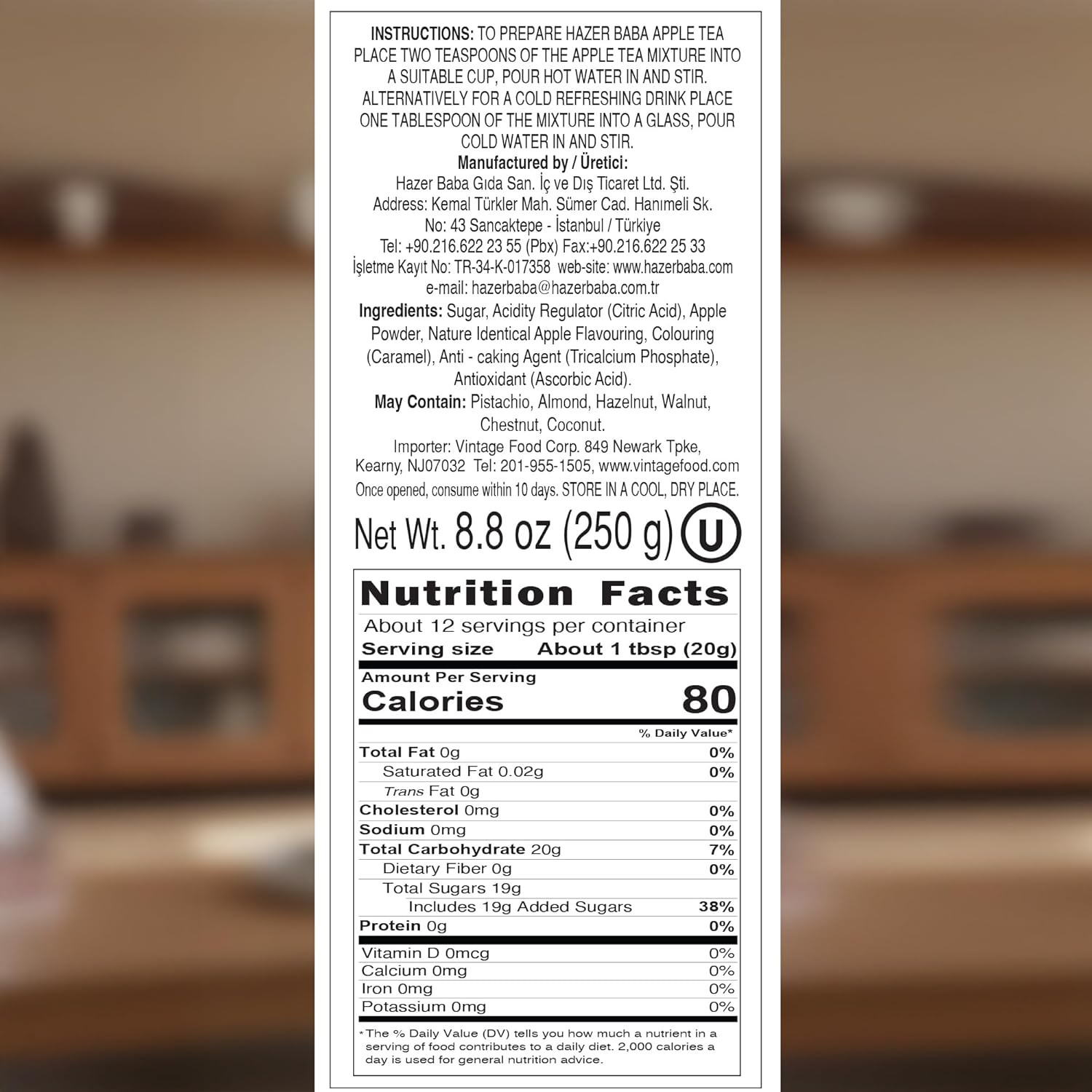 Hazer Baba Instant Drink Mix with Green Apple Flavor, Tin Box, 8.8 oz (Pack of 2), Fruity Natural Powder, Quick Hot or Cold, Water Enhancer, Juice, Smoothie, Vegan, Halal, Kosher